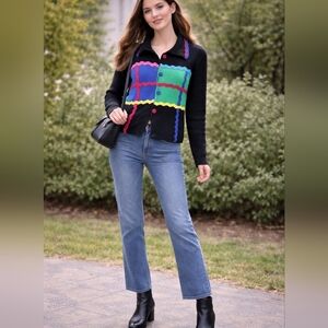 Vintage Berek Sweater Cardigan Large Granny Whimsy Dopamine Teacher Buttons